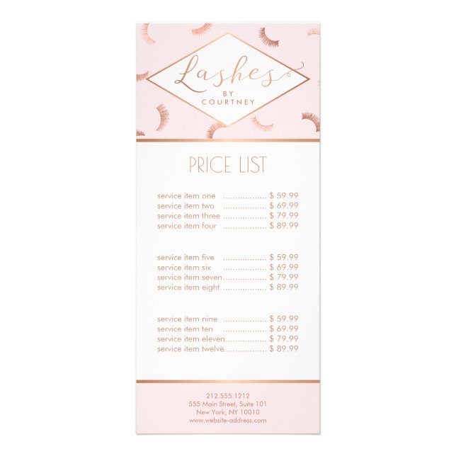 Carte Publicitaire Beaucoup de Lashes Motif Lash Salon Rose/Rose Or (Devant)