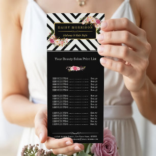 Carte Publicitaire Beauty Coiffeur Salon Gold Floral Stripes Tarifs