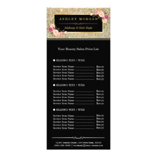 Carte Publicitaire Beauty Salon Gold Parties scintillant Fleurs Tarif