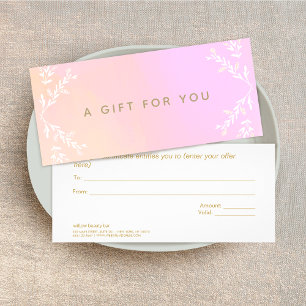 Carte Publicitaire Beauty Salon Rose Aquarelle Certificat cadeau