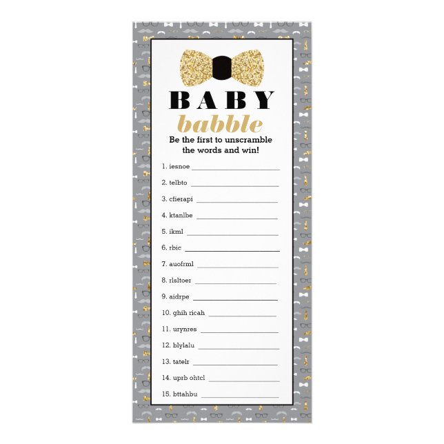 Carte Publicitaire Bébé Bébé Mot Scramble Jeu, Cravate Bow (Devant)