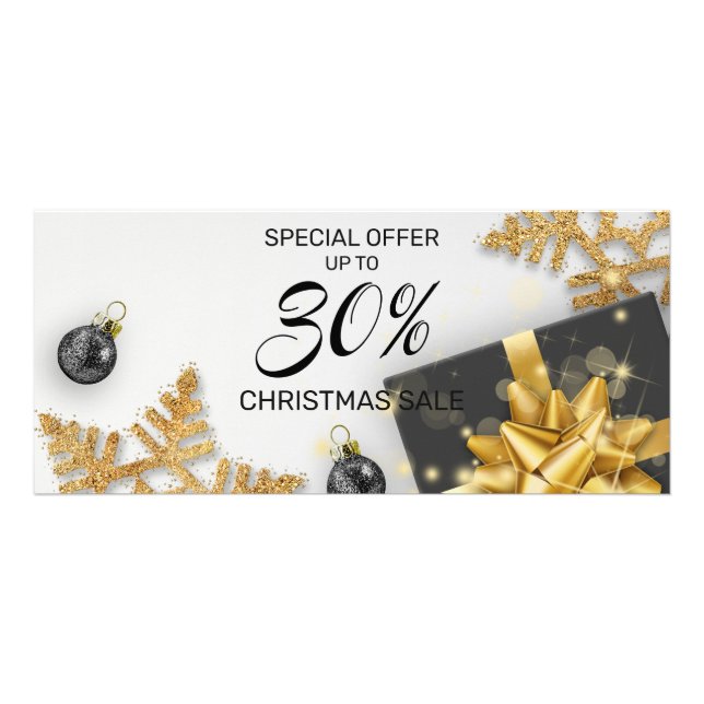 Carte Publicitaire Black Christmas Ball Cadeau Gold Snowflakes Remise (Devant)