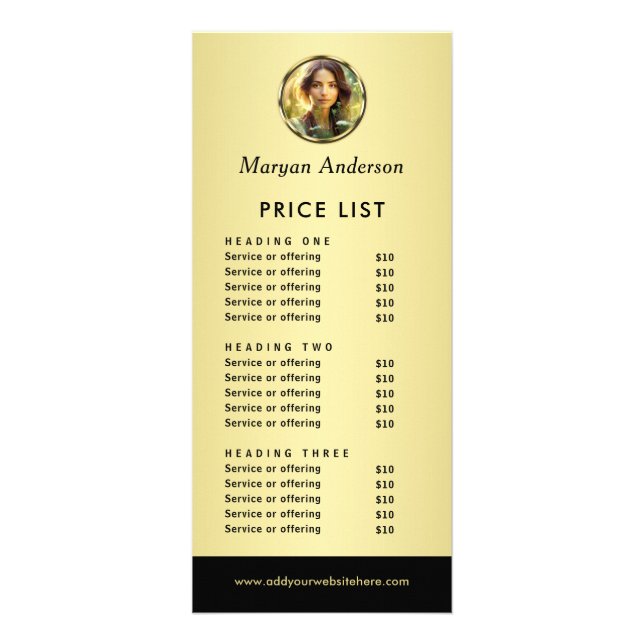 Carte Publicitaire Black & gold design, Logo or Photo in gold circle, (Devant)