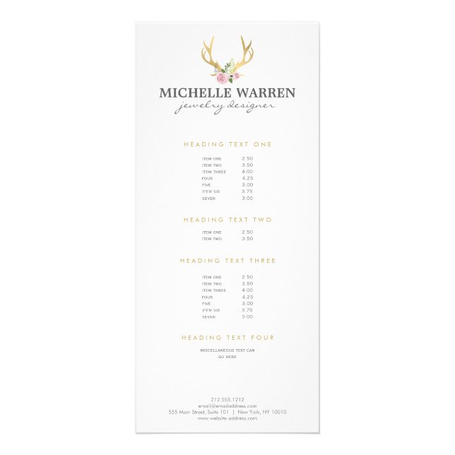 Carte Publicitaire Bohème Antlers en or avec Fleurs (Devant)