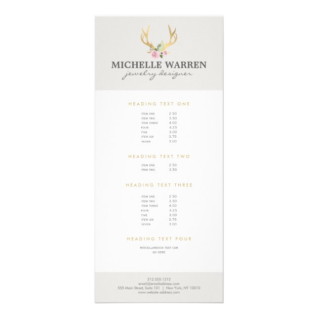 Carte Publicitaire Bohème Antlers en or avec Fleurs II (Devant)