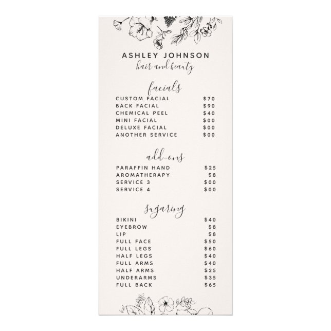 Carte Publicitaire Botanique moderne Blush & Black Spa 3 Services Men (Devant)