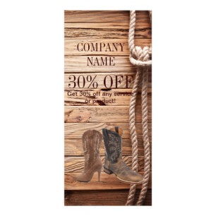 Carte Publicitaire Botte de cowboy vintage à grains de bois mode occi