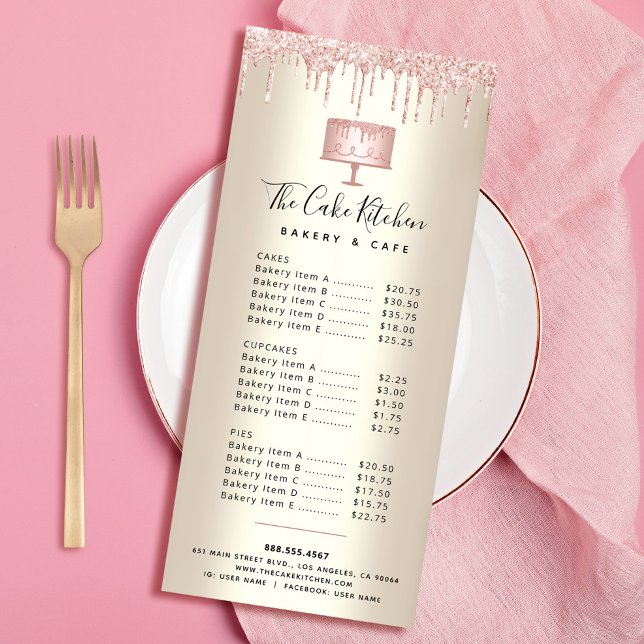 Carte Publicitaire Boulangerie rose Parties scintillant Pâtisserie Me (Créateur téléchargé)