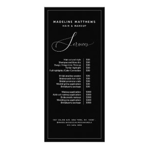 Carte Publicitaire Calligraphie moderne Salon noir blanc Liste des pr