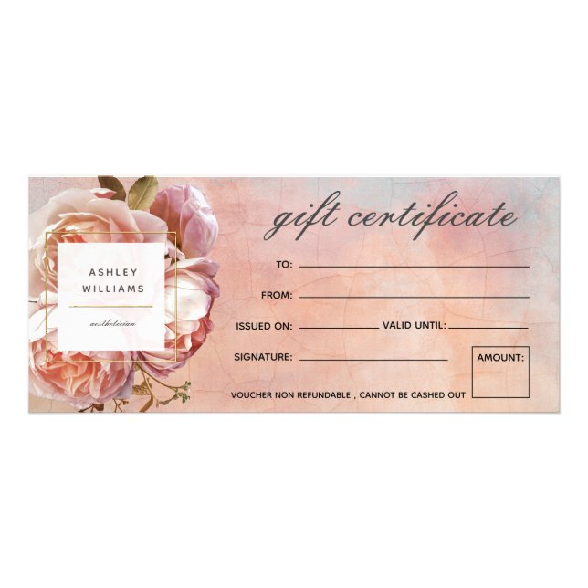 Carte Publicitaire Certificat cadeau Pink Rose Peony moderne Botaniqu (Devant)