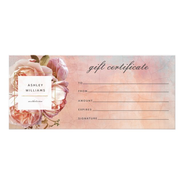 Carte Publicitaire Certificat cadeau Pink Rose Peony moderne Botaniqu (Devant)