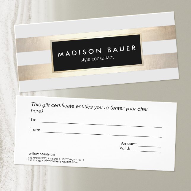 Carte Publicitaire Certificat cadeau Spa à rayures or moderne (Créateur téléchargé)