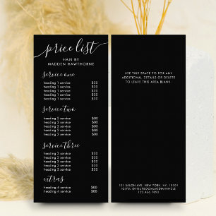 Carte Publicitaire Chic Black Calligraphy Business Service Tarificati
