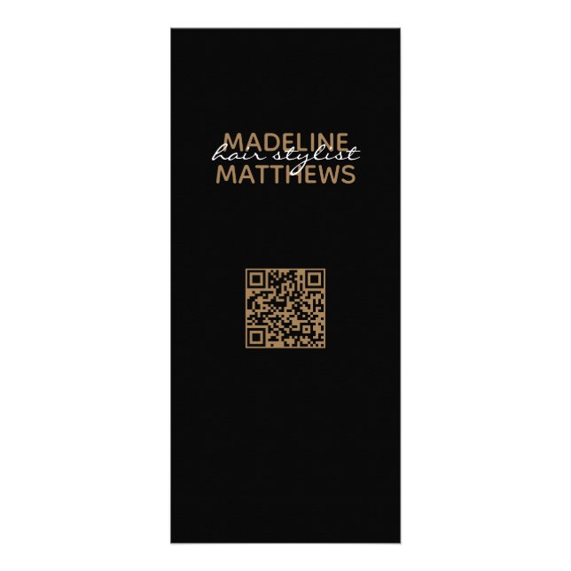 Carte Publicitaire Chic Black Gold Stylist QR Code Service Tarif (Dos)