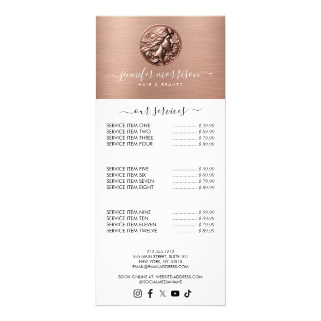 Carte Publicitaire Chic Rose Gold Caméo Beauté, Cheveux, Soins de pea (Devant)