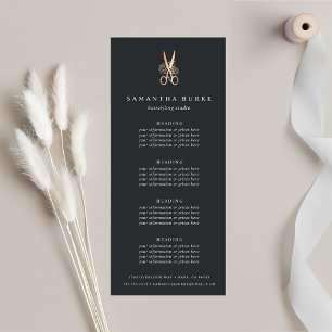 Carte Publicitaire Ciseaux en cuivre Tarifs ou services de salons