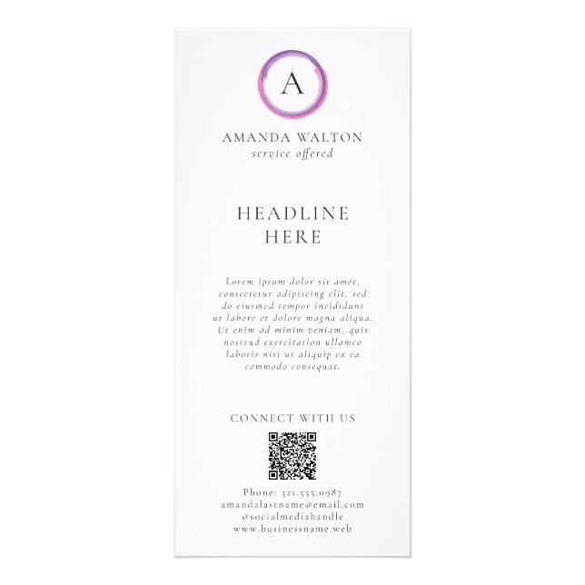 Carte Publicitaire Code QR Monogramme Rose et Violet Entreprise Moder (Devant)