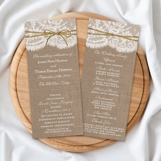 Carte Publicitaire Collection de Mariages Rustic Twine Bow - Programm (Créateur téléchargé)
