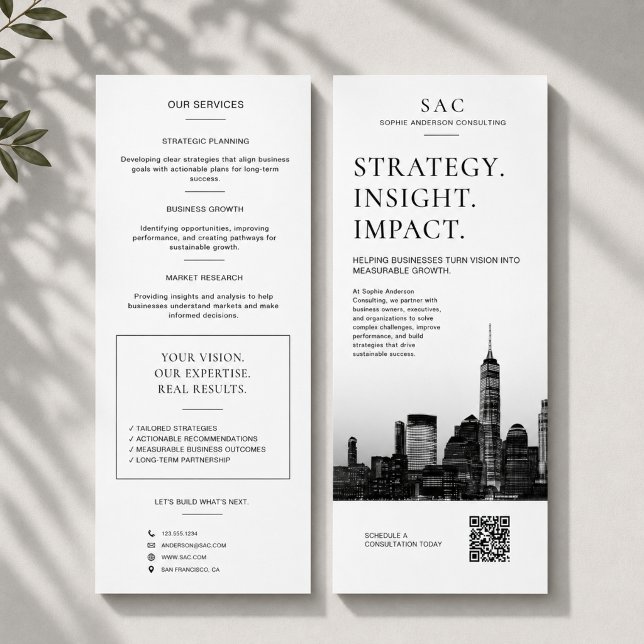 Carte Publicitaire Consultant Professionnel Code QR Blanc Moderne (Modern White QR Code Professional Consultant Rack Card)