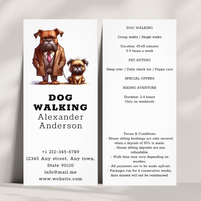 Carte Publicitaire Drôle chien grincheux marchant animal de compagnie (Funny Grumpy Dog Walking Pet Sitting rack card )