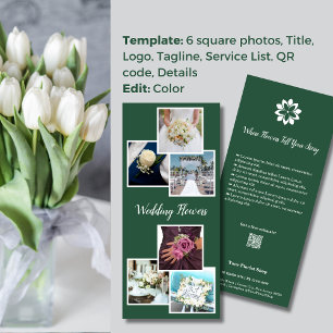 Carte Publicitaire Élégance Verte & Blanche 💐 Fleuriste pour Mariage