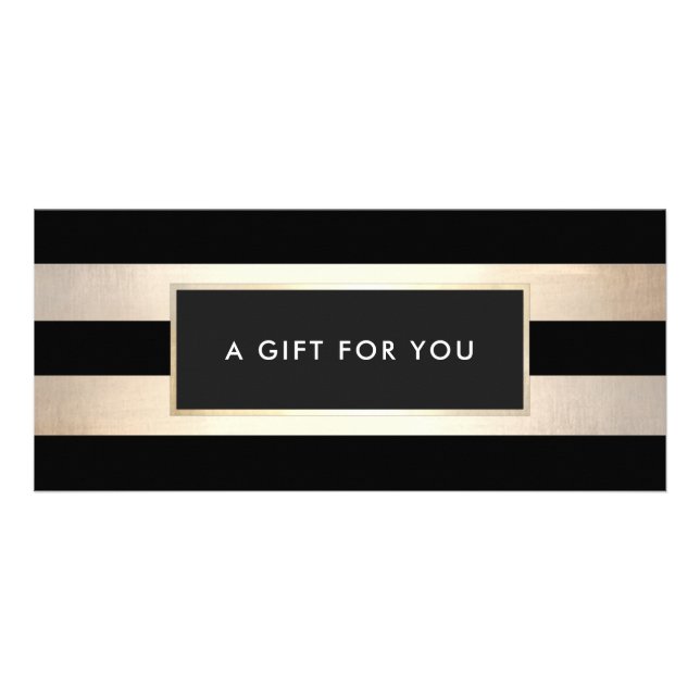Carte Publicitaire Élégant Black Gold Striped Spa Certificat cadeau (Devant)