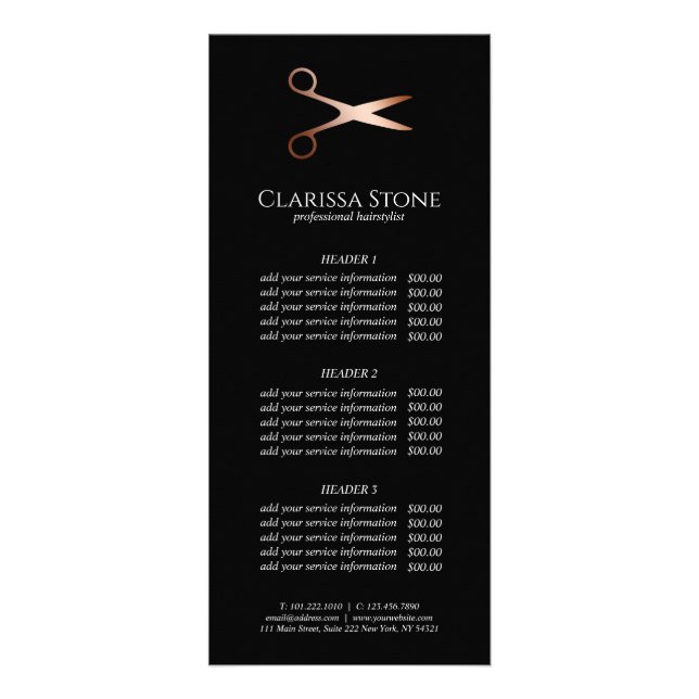 Carte Publicitaire Elégant ciseaux d'or rose moderne coiffeur (Devant)