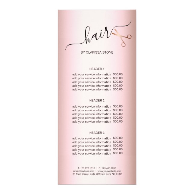 Carte Publicitaire Elégant ciseaux d'or rose moderne coiffeur (Devant)