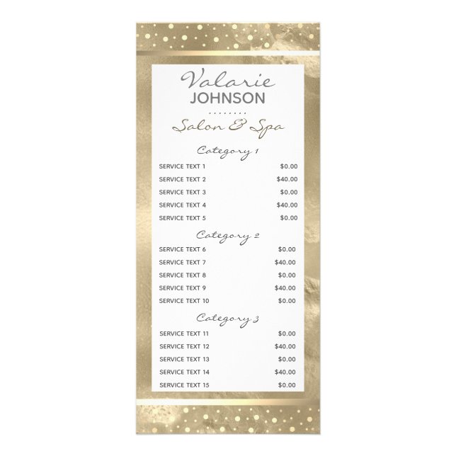 Carte Publicitaire Élégant moderne Script Gold Salon Spa 5 Service (Devant)