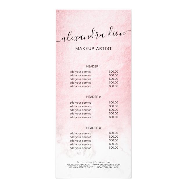 Carte Publicitaire Elégant peintre de maquillage en marbre blanc rose (Devant)