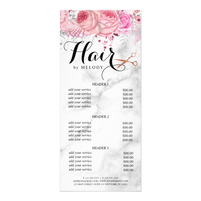 Carte Publicitaire Elégant rose en cuivre ciseaux en or coiffeuse (Devant)