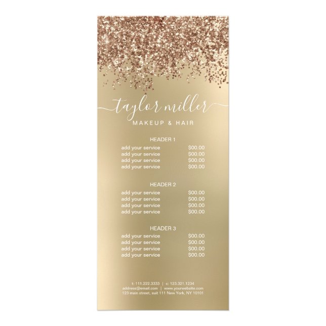 Carte Publicitaire Elégant rose or parties scintillant maquillage & c (Devant)