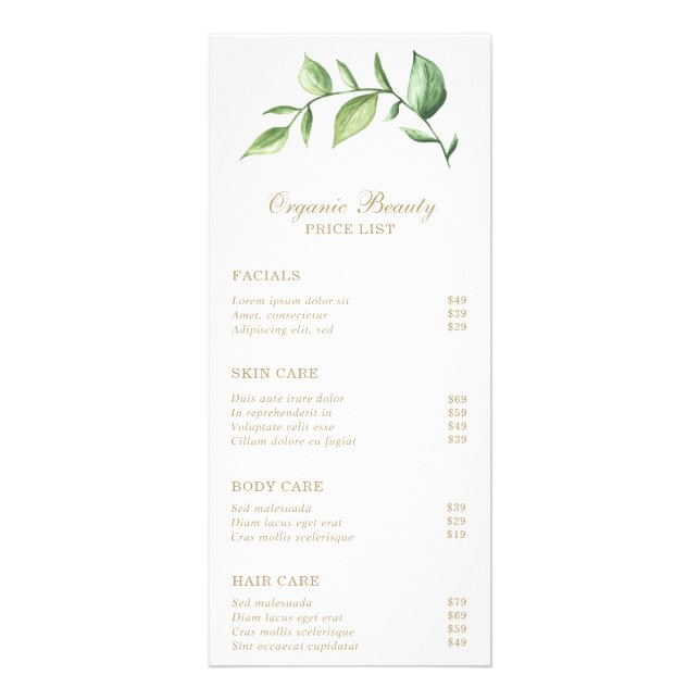 Carte Publicitaire Elégante verdure Gold Beauty Salon Prix (Devant)