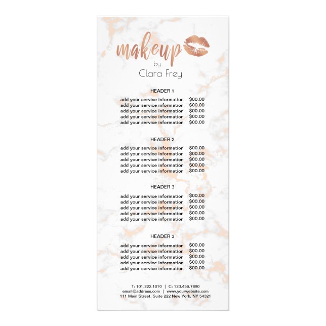 Carte Publicitaire Élégantes lèvres en or rose en cuivre et maquillag (Devant)