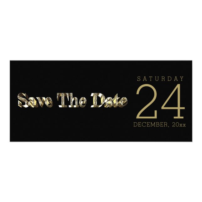 Carte Publicitaire Enregistrer la date Elegant Black and Gold Typogra (Devant)