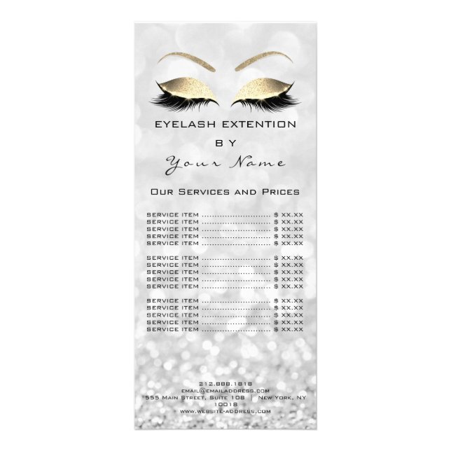 Carte Publicitaire Extension Lashes du tarif de marque Gris Blanc (Dos)