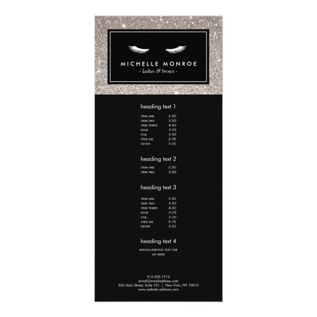 Carte Publicitaire Eyelashes avec Parties scintillant en argent (Devant)