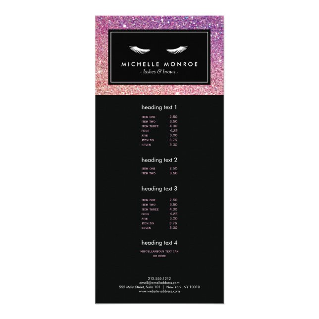 Carte Publicitaire Eyelashes avec Parties scintillant violet/rose car (Devant)