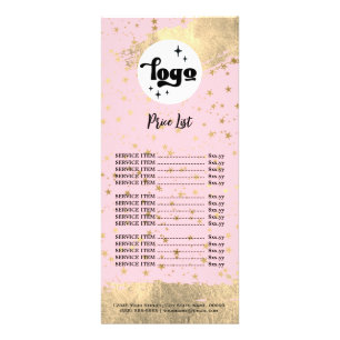 Carte Publicitaire fausse feuille d'or étoiles salon de beauté liste