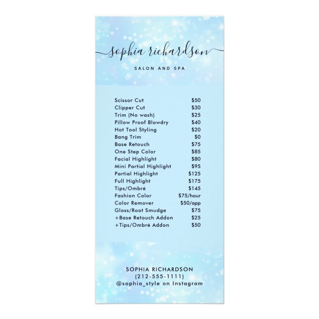 Carte Publicitaire Faux Blue Iridescente | Salon Services de tarif (Devant)