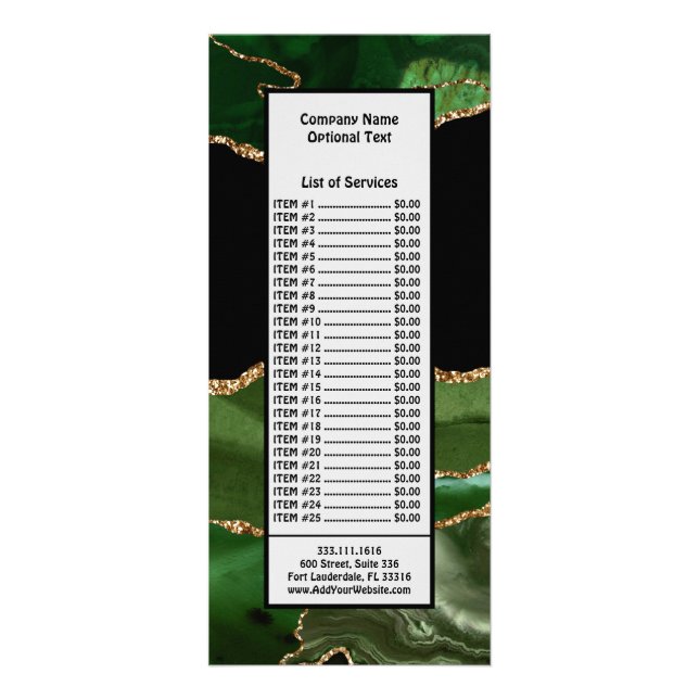 Carte Publicitaire Faux Emerald Green Marbré Agate contemporain (Devant)
