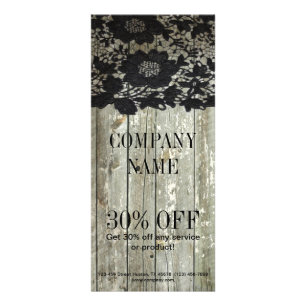 Carte Publicitaire Feminine country chic dentelle noire grange bois