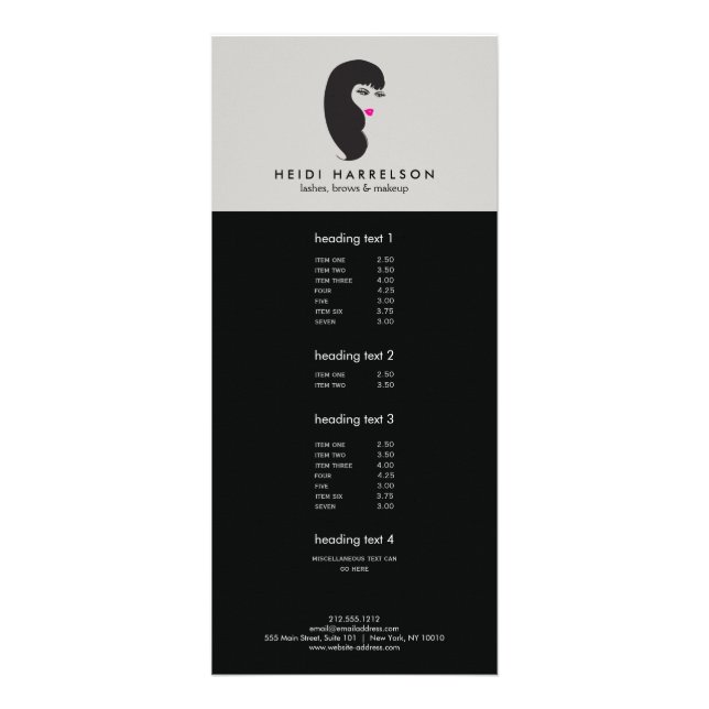 Carte Publicitaire Fille avec des cils sur Lt Grey Beauty Rack Card (Devant)