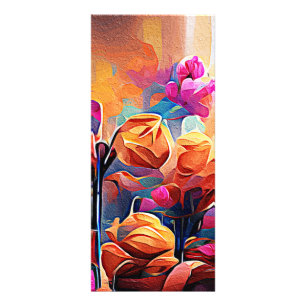 Carte Publicitaire Floral Abstract Art Orange Red Blue Flowers