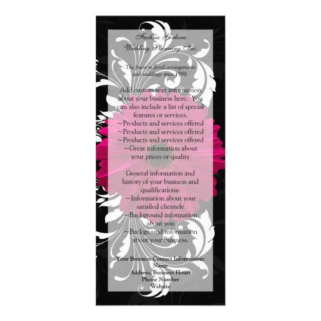 Carte Publicitaire Fuchsia Scroll Gerbera Daisy avec noir et blanc (Devant)