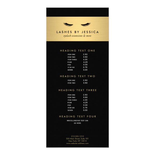 Carte Publicitaire Glam Eyelashes Noir et or (Devant)