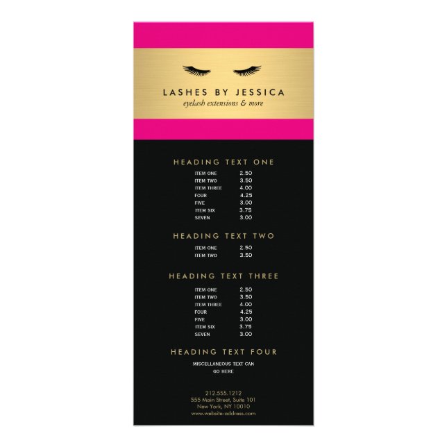 Carte Publicitaire Glam Eyelashes rose et or (Devant)