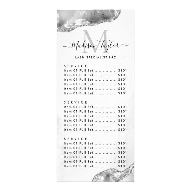 Carte Publicitaire Glam Silver Grey Parties scintillant Agate Marbre  (Devant)