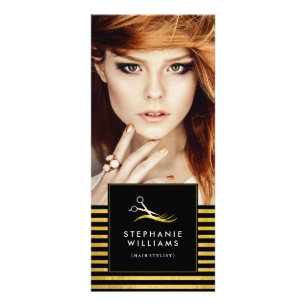 Carte Publicitaire Gold and Black Hair Salon Price List Rack Card