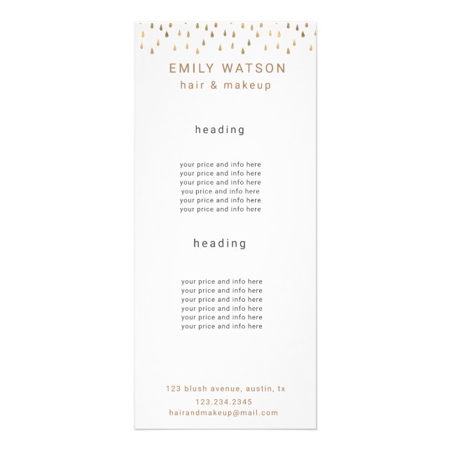 Carte Publicitaire Gold Rain Drops Faux Foil Trendy Price (Devant)
